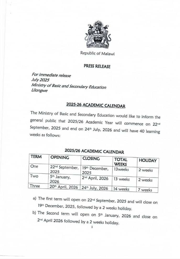 Government releases 2025-2026 academic calendar